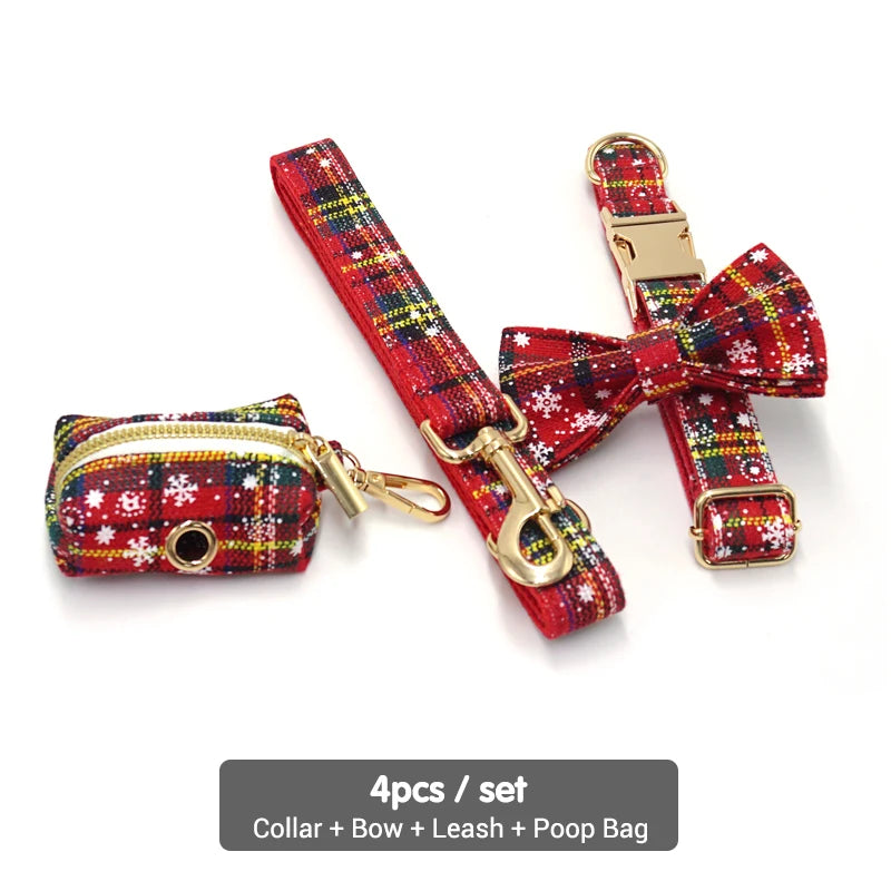 Dog Collar Christmas Luxury 5pcs Gift Set for Pets Personalized Dog Harness Bow Collar Lead Poop Bag Custom Mini Size Cat Collar