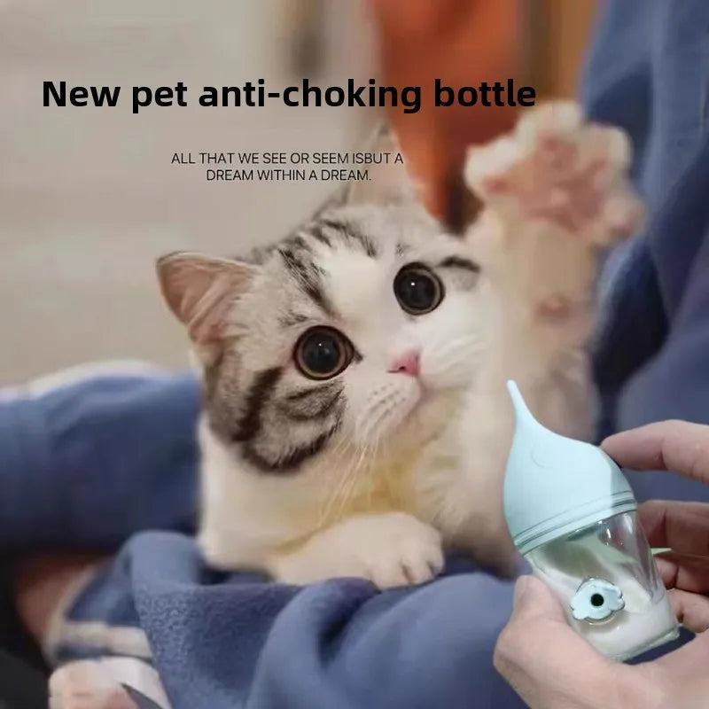 Cat feeding bottle, anti-choking, for kittens and newborn pets, cat and puppy feeding device, feeding nipple