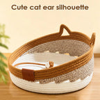 Cat Scratcher Bed With Toy Ball Cute Breathable Woven Pet Nest Cat Basket Bed For Enrichment Stimulation Indoor Sleeping