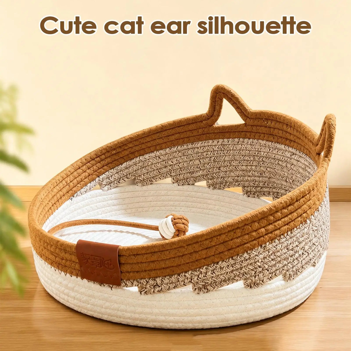 Cat Scratcher Bed With Toy Ball Cute Breathable Woven Pet Nest Cat Basket Bed For Enrichment Stimulation Indoor Sleeping