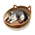 Cat Scratcher Bed With Toy Ball Cute Breathable Woven Pet Nest Cat Basket Bed For Enrichment Stimulation Indoor Sleeping