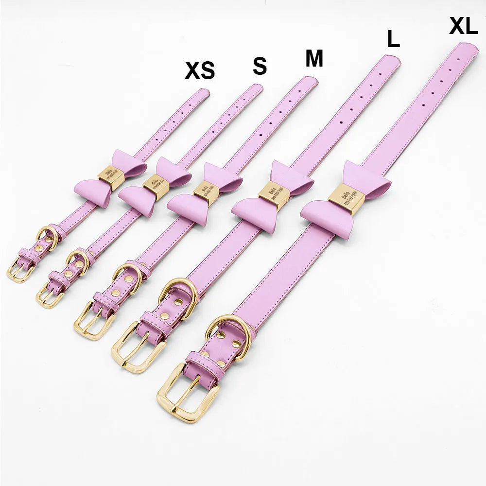 Custom PU Leather Dog Collar Soft Bowknot Pet Collars 8 Colors Free Engraved Name Puppy Cat Necklace for Small Medium Large Dogs