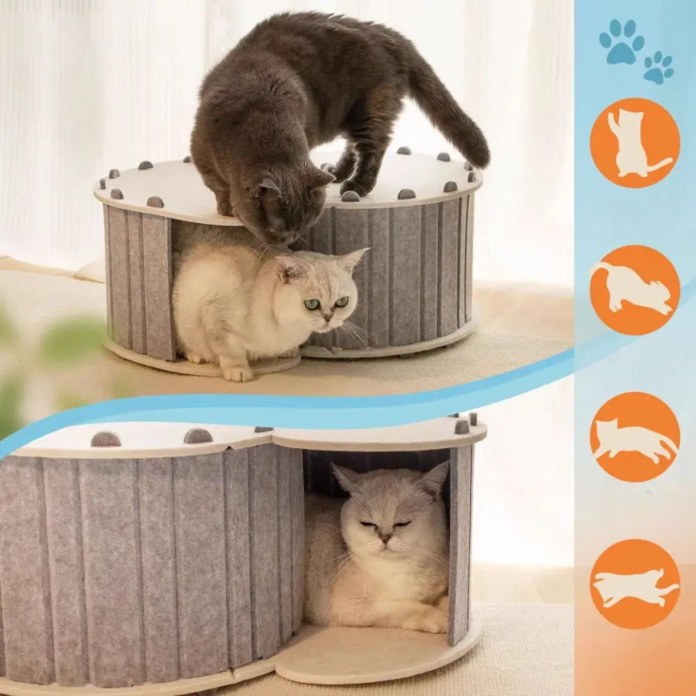 Pet Toys S-shaped Felt Cat Tunnel Bed Scratch Resistant Ventilated Semi Enclosed Cat Nest Detachable with Holes Cat Cave Playing
