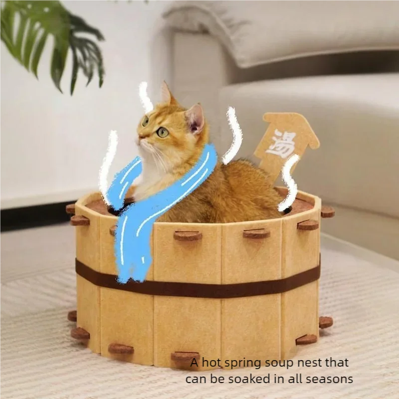 Four Seasons Bathtub Cat House Semi-Enclosed Felt Cat Bed Sturdy Washbasin Design for Claws Sharpening And Sleeping