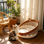 Cat Scratcher Bed With Toy Ball Cute Breathable Woven Pet Nest Cat Basket Bed For Enrichment Stimulation Indoor Sleeping
