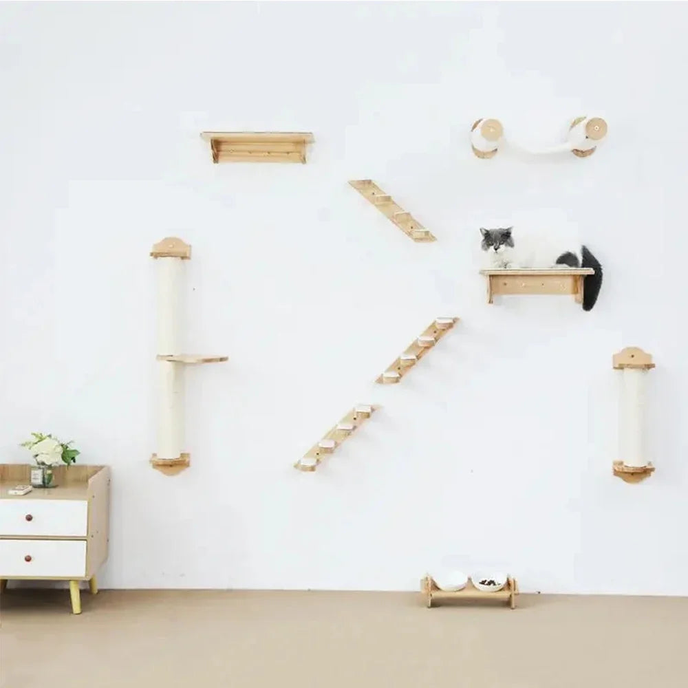 Wandmontiertes Katzenklettergerüst 50cm Katzenkletterleiter Hängematte Aktivität Sisal Katzenkratzbaum Katzenpedal Indoor Katzenhaus