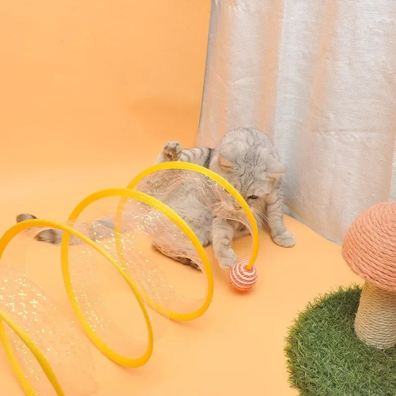 Folded Cat Tunnel S Type Cats Tunnel Spring Toy Mouse Tunnel With Balls And Crinkle Cat Outdoor Cat Toys For Kitten Interactive