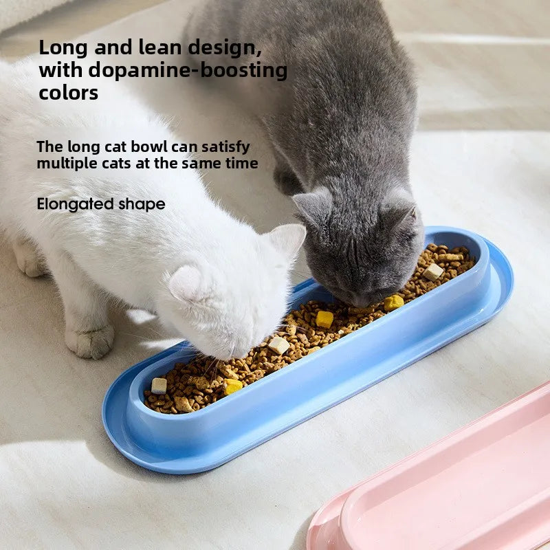 Extra Long Pet Feeding Bowl for Multiple Cats Dogs Anti Slip Anti Tip Tilted Neck Protection Food Water Feeder
