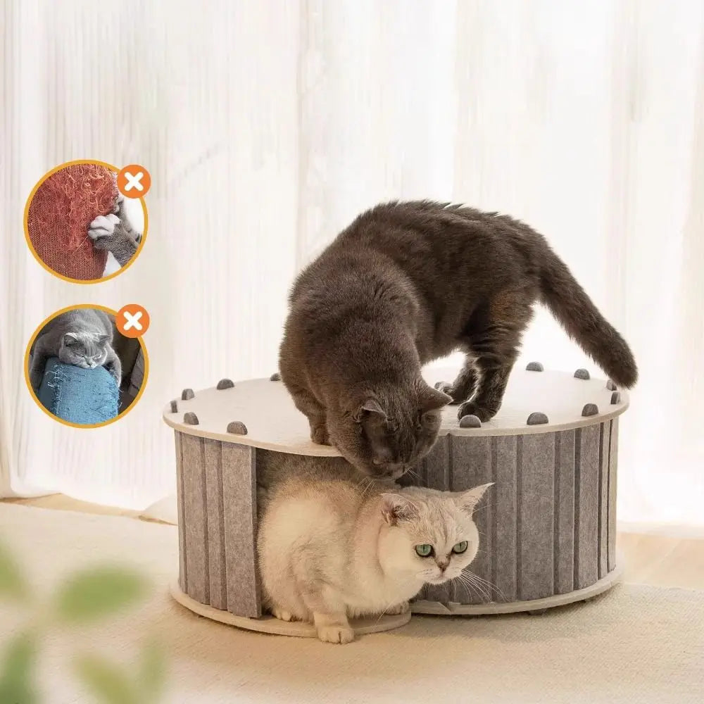 Pet Toys S-shaped Felt Cat Tunnel Bed Scratch Resistant Ventilated Semi Enclosed Cat Nest Detachable with Holes Cat Cave Playing