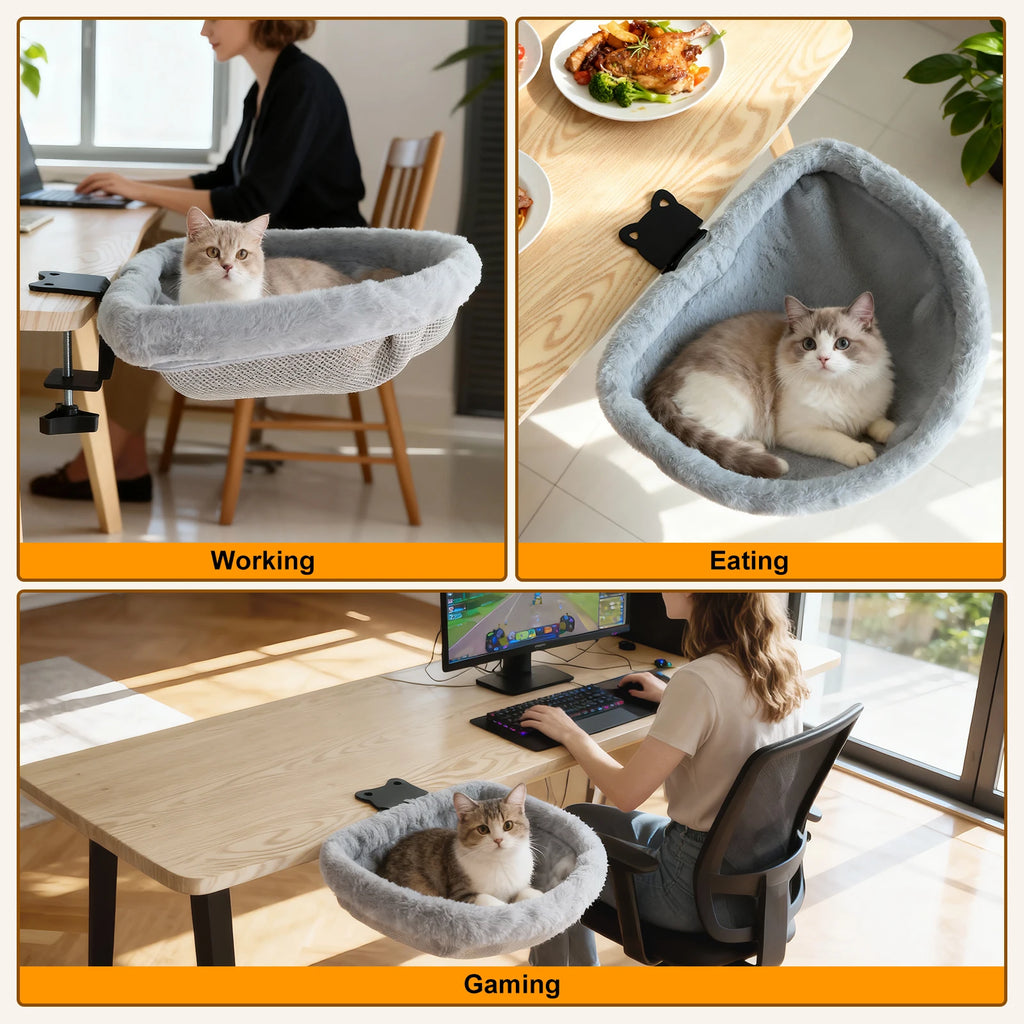 Katzen-Schreibtischbett, einfaches Zusammenklappen, versenktes Design, platzsparend, halbkreisförmige Katzen-Schreibtisch-Hängematte für Heimbüros und Wohnungskatzen