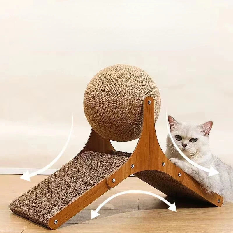 Katzen-Kratzbrett Holz Katze Klettergerüst Vertikal Kratzfestes Katzenspielzeug Rotierender Sisal-Seil Katze Greifball Kratzbaum