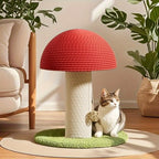 Roter Katzenkratzbaum in Pilzform mit Sisal-Kratzfläche, Mini-Haustiervilla & grünem Pompon-Sockel