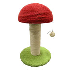 Roter Katzenkratzbaum in Pilzform mit Sisal-Kratzfläche, Mini-Haustiervilla & grünem Pompon-Sockel