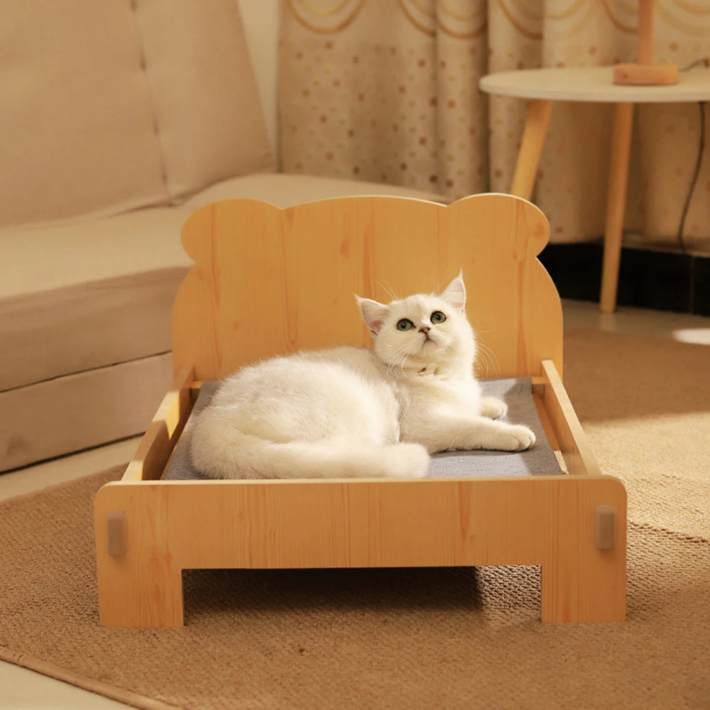 Katzenbett Holz Katze und Hundebett mit Teddybär-Muster Innenmöbel für Haustiere, vom Boden bis zur Decke (20*11 Zoll), bequem, langlebig