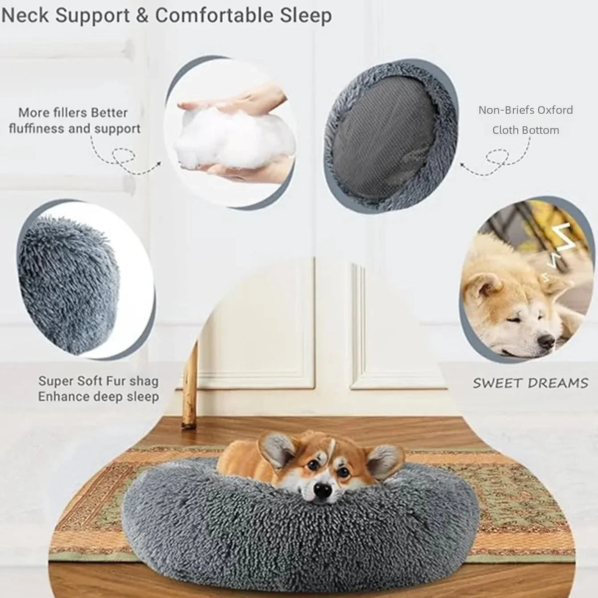 40–90 cm, 6 Größen, rundes Haustierbett für große Hunde, superweiches Katzenbett, Plüsch-Hundehütte für mittelgroße Hunde, Winter, warmes Schlafbett