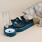 Futternäpfe mit Wasserspender, 3-in-1-Ohrdesign geneigter Katzen-Wasser- und Futternapf-Set mit Schwerkraft-Wasserflasche für Nackenschutz