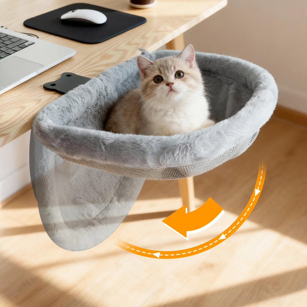 Katzen-Schreibtischbett, einfaches Zusammenklappen, versenktes Design, platzsparend, halbkreisförmige Katzen-Schreibtisch-Hängematte für Heimbüros und Wohnungskatzen
