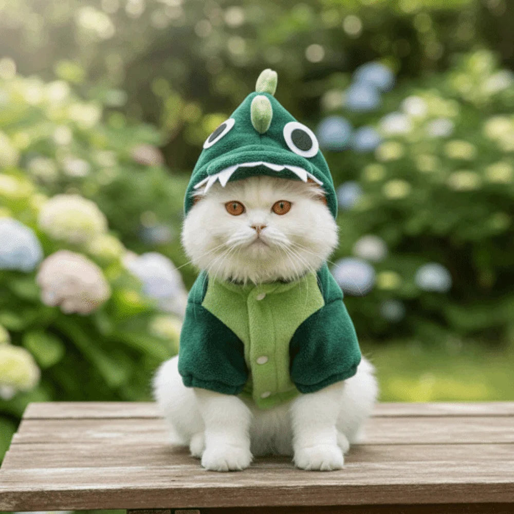 Katzen-Baumwollmantel Haustier-Dinosaurier-Kostüm Bequeme Cartoon-Haustier-Overalls Warme Hunde-Vierbeiner-Kleidung für Katzen und Hunde