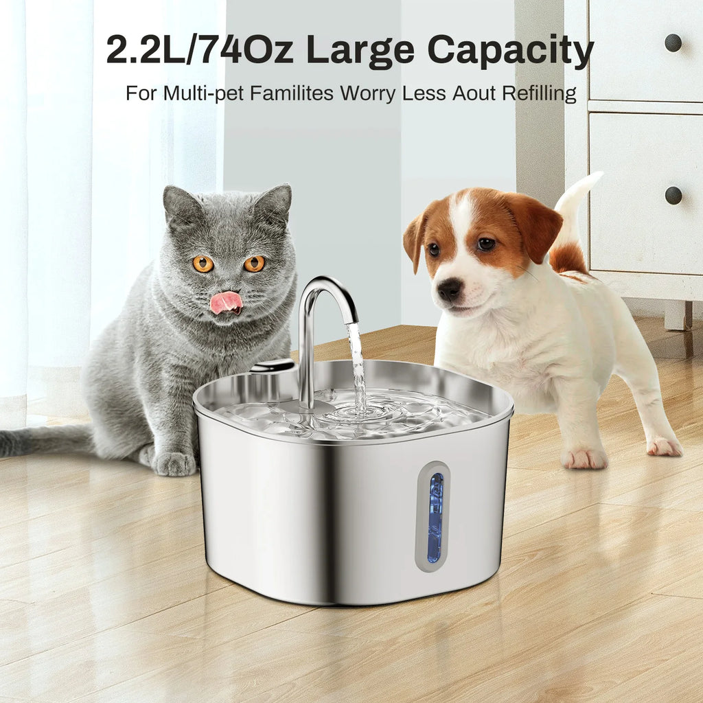 ZYFeeder 2.2L Avtomatik Pişik Su Fəvvarəsi Kvadrat Paslanmayan Polad Heyvan Su Qidalandırıcı Pəncərəli İt Su Fəvvarəsi (5V 1A Şəbəkə Keçidi daxil deyil)