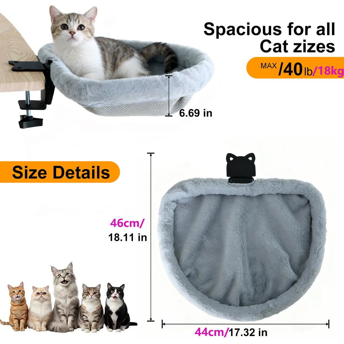 Katzen-Schreibtischbett, einfaches Zusammenklappen, versenktes Design, platzsparend, halbkreisförmige Katzen-Schreibtisch-Hängematte für Heimbüros und Wohnungskatzen