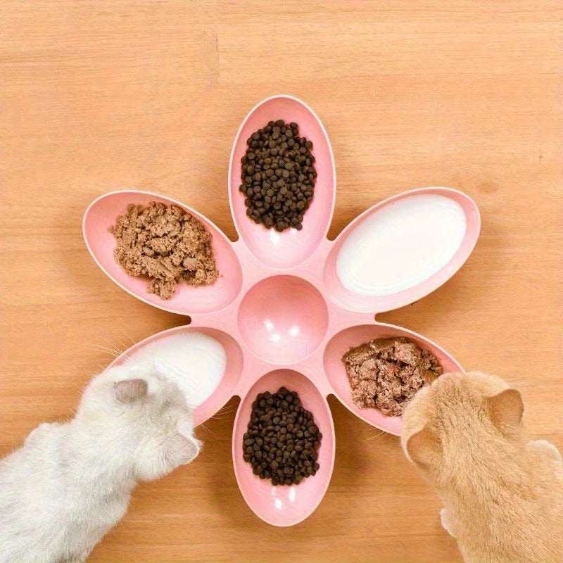 Multi-grid Petal Cat Bowl - Shared feeding for kittens, kittens and puppies, up to six cats can eat at the same time
