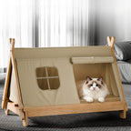Cat Bed with Window Wooden Cat Tent Bed Elevated Pet House Dogs Bed with Stable Frame Pet Supplies Safe Comfortable Cat Bed