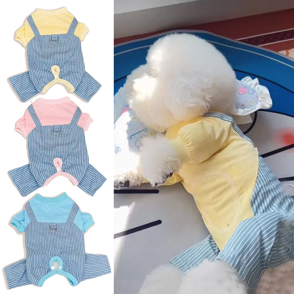 Hundekleidung Ganzjährig Weiches, dehnbares Haustier-Shirt für Welpen, Kätzchen, Atmungsaktive Baumwoll-Haustierkostüme, Gestreifte Alltagsoutfits