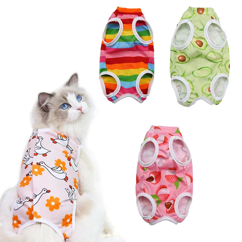 Druck Katzensterilisationsanzug Anti-Leck-OP Nach Genesung Haustierpflege Atmungsaktive Kleidung Frühling Sommer Katzenkleidung Neu