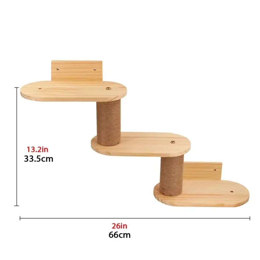 Wooden Cat Climbing Shelves Wall Mounted Cat Tree Sisal Scratching Post Pedal Hammock Indoor Kitten Playground Cats Accessories
