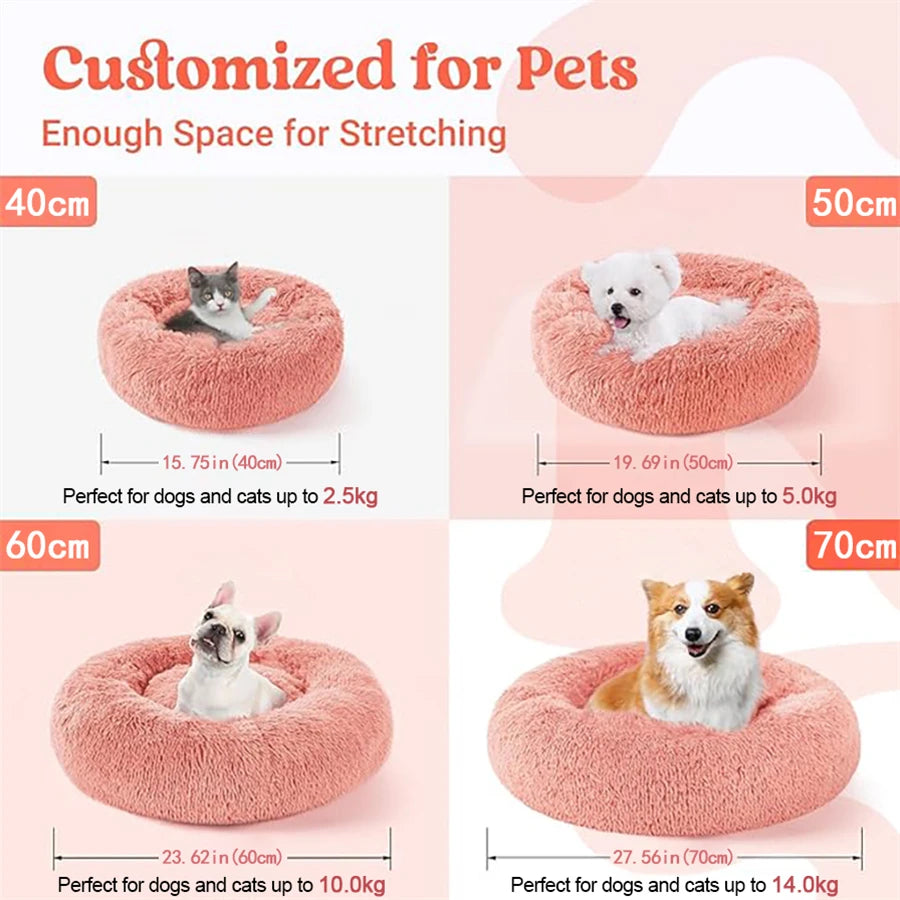 Yumşaq Pişik Yatağı Yastığı Plush İsti Süni Xəz İt Sakitləşdirici Yatağı Donut Dəyirmi Yataq Kiçik və Orta Ölçülü İt və Pişik Üçün Rahat Yuxu Yatağı Yuyulan