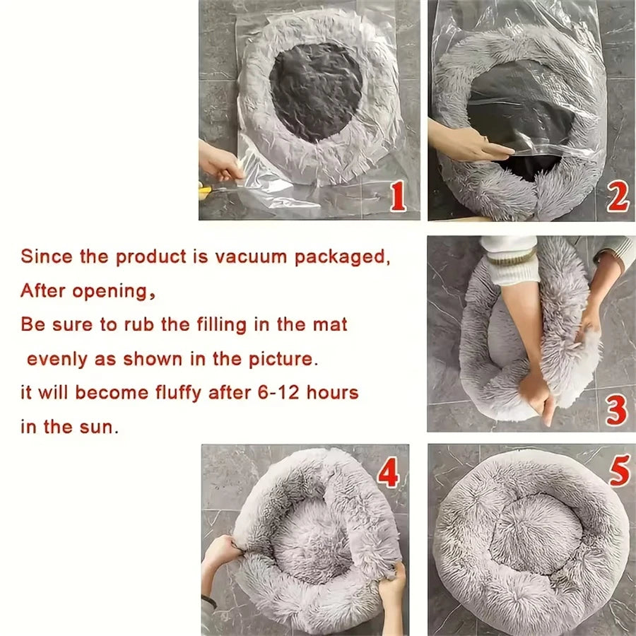 Yumşaq Pişik Yatağı Yastığı Plush İsti Süni Xəz İt Sakitləşdirici Yatağı Donut Dəyirmi Yataq Kiçik və Orta Ölçülü İt və Pişik Üçün Rahat Yuxu Yatağı Yuyulan
