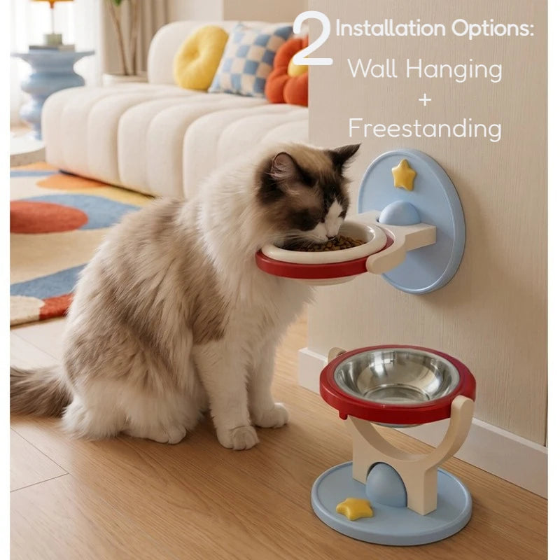 Cat Feeder Bowl 2 IN 1 Wall Mount Floor Standing Elevated Bowl Stand Anti-Tip Food Grade PP Safe for Indoor Pet Daily Meal
