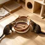 Cat Scratcher Bed With Toy Ball Cute Breathable Woven Pet Nest Cat Basket Bed For Enrichment Stimulation Indoor Sleeping