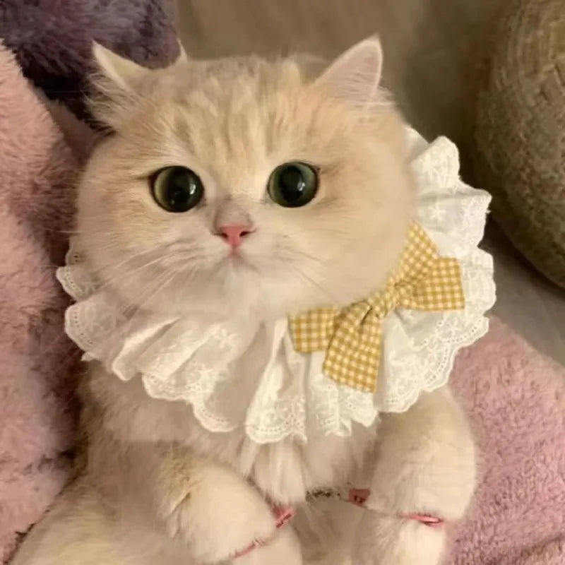 Cat Dog Collar Silk Wedding Cat Puppy Ribbon Scarf Princess Style Lace Collar Bell Necklace Bib New Kitten Accessories Bowtie