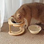 Ceramic Pet Cat Bowl High-legged Wooden Frame Drinking Water Feeding Bowl Cat Dog Pet Supplies Accessories