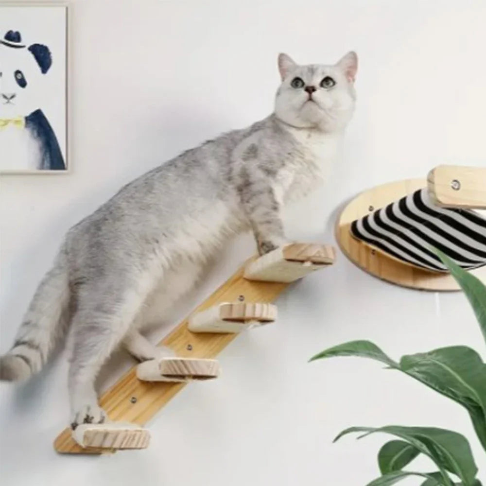 Wandmontiertes Katzenklettergerüst 50cm Katzenkletterleiter Hängematte Aktivität Sisal Katzenkratzbaum Katzenpedal Indoor Katzenhaus