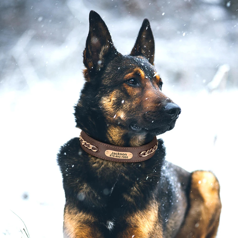Custom Leather Dog Collar for Big Dogs Genuine Leather ID Collar Free Engraved Name For Small Medium Large Dogs Metal Design
