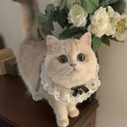 Cat Dog Collar Silk Wedding Cat Puppy Ribbon Scarf Princess Style Lace Collar Bell Necklace Bib New Kitten Accessories Bowtie