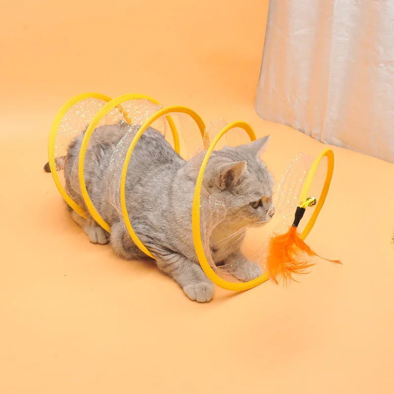 Folded Cat Tunnel S Type Cats Tunnel Spring Toy Mouse Tunnel With Balls And Crinkle Cat Outdoor Cat Toys For Kitten Interactive