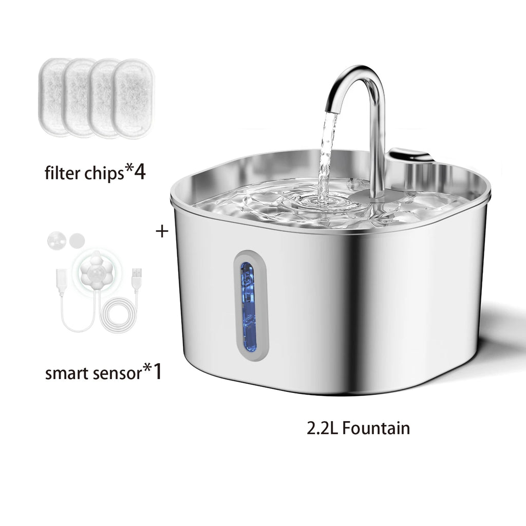 ZYFeeder 2.2L Avtomatik Pişik Su Fəvvarəsi Kvadrat Paslanmayan Polad Heyvan Su Qidalandırıcı Pəncərəli İt Su Fəvvarəsi (5V 1A Şəbəkə Keçidi daxil deyil)