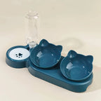 Futternäpfe mit Wasserspender, 3-in-1-Ohrdesign geneigter Katzen-Wasser- und Futternapf-Set mit Schwerkraft-Wasserflasche für Nackenschutz