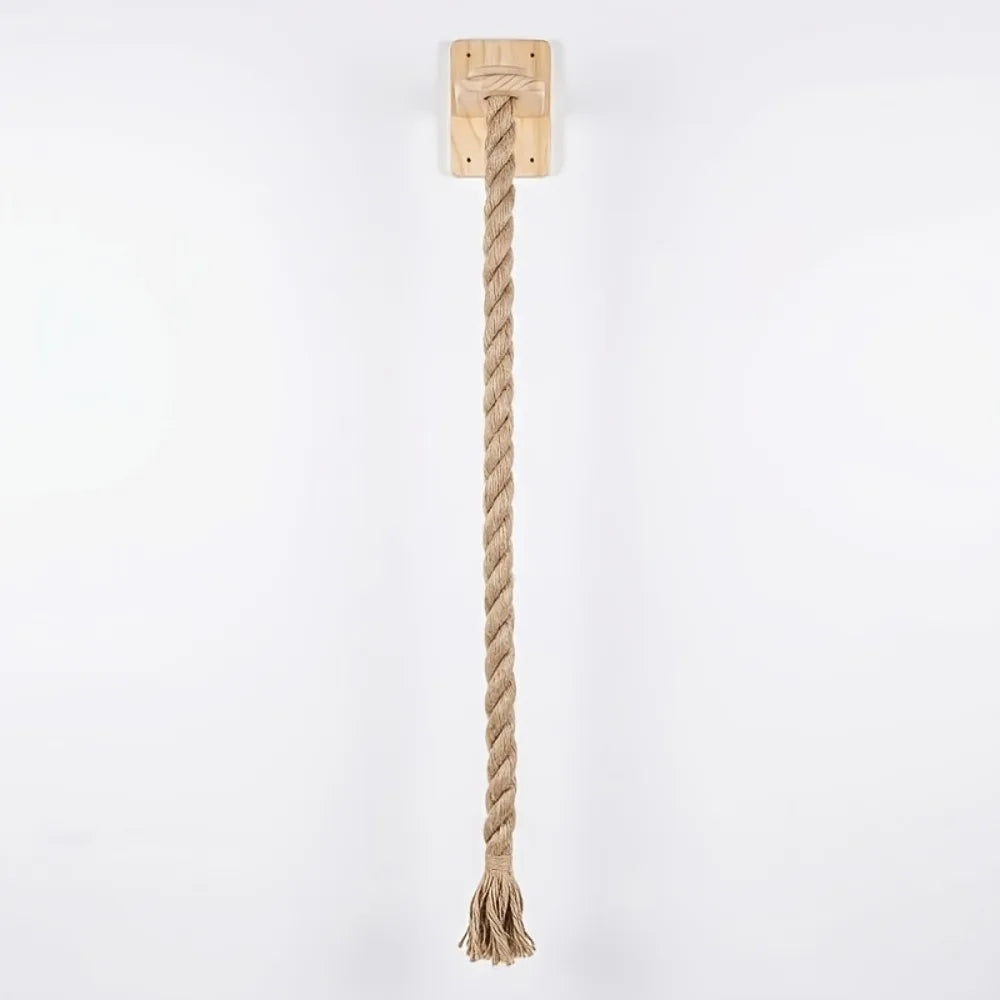 Wandmontierter Katzenkratzbaum, natürliche Sisalhanfseil, vertikales Katzenkletterseil, platzsparendes Indoor-Katzenspielzeug mit Holzplattform