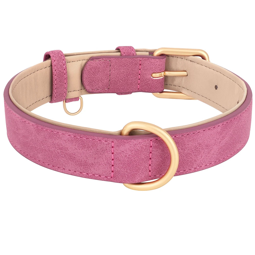 Adjustable Dog Collar Sude Leather Pet Collars Soft Leather Padded Dogs Necklace Collar for Small Medium Large Dogs Pitbull Pink
