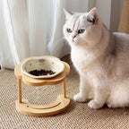 Ceramic Pet Cat Bowl High-legged Wooden Frame Drinking Water Feeding Bowl Cat Dog Pet Supplies Accessories