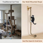 Wandmontierter Katzenkratzbaum, natürliche Sisalhanfseil, vertikales Katzenkletterseil, platzsparendes Indoor-Katzenspielzeug mit Holzplattform