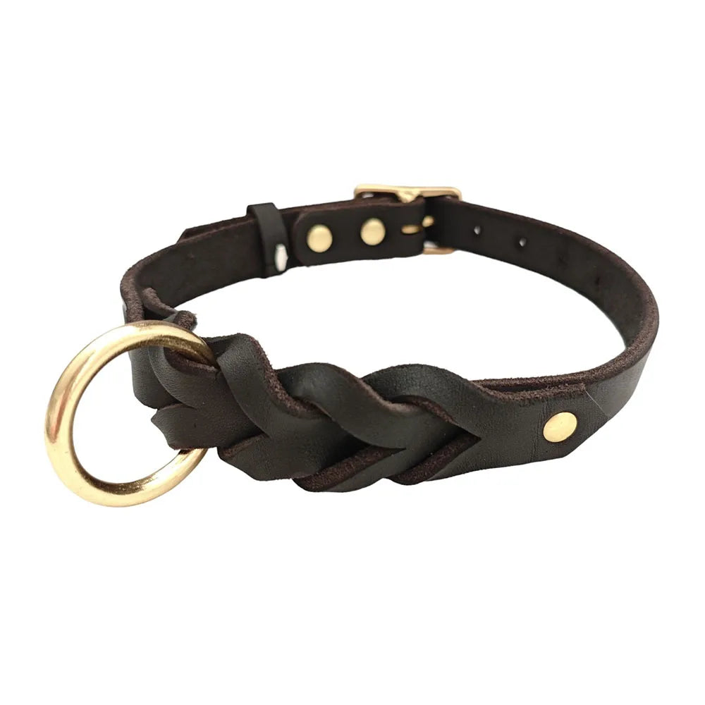 Soft Real Leather Dog Collar Adjustable Genuine Leather Braided Dog Collar for Big Dogs French Bulldog Pit-bull Pet Accessories