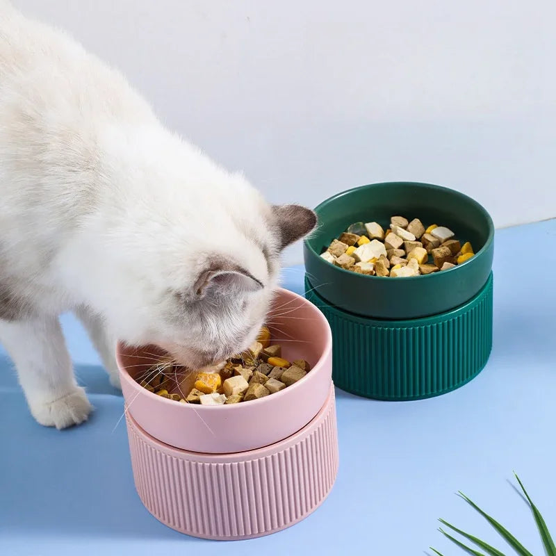 Keramik Katzen Hunde Napf Haustier Welpen Futterspender Tränke Erhöhter Ständer Weiß Rosa Näpfe Doppelt für Katzen Hunde Kätzchen Fütterung Wasser