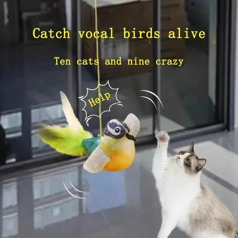 Das Haustier-Katzenspielzeug imitiert den Klang von Vögeln, um die Katze zu unterhalten. Die elastische Schnur lindert Langeweile und ist kratz- und beißfest.