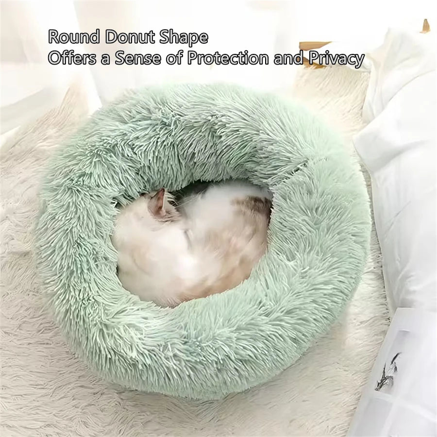 Yumşaq Pişik Yatağı Yastığı Plush İsti Süni Xəz İt Sakitləşdirici Yatağı Donut Dəyirmi Yataq Kiçik və Orta Ölçülü İt və Pişik Üçün Rahat Yuxu Yatağı Yuyulan