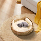 Cat Basket Bed Cotton Rope Round Bed for Cat Sleep with Pillow All Season Indoor Weaving Pet Resting Scratching Sleeping